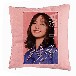 Perna Decorativa BlackPink Lisa 2, 40x40 cm, Roz, Husa Detasabila, Burduf