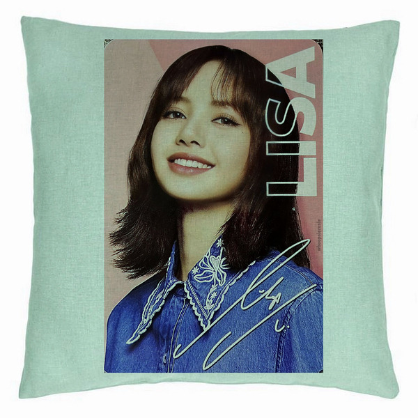 Perna Decorativa BlackPink Lisa 2, 40×40 cm, Verde Menta, Husa Detasabila, Burduf 5 bsc0771 5
