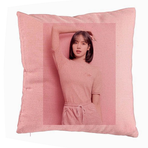 Perna Decorativa BlackPink Lisa 4, 40x40 cm, Roz, Husa Detasabila, Burduf 5 bsc0773 4