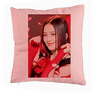 Perna Decorativa BlackPink Jisoo 1, 40x40 cm, Roz, Husa Detasabila, Burduf