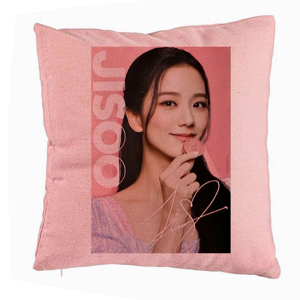 Perna Decorativa BlackPink Jisoo 3, 40x40 cm, Roz, Husa Detasabila, Burduf 5 bsc0776 4
