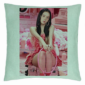 Perna Decorativa BlackPink Jisoo 4, 40×40 cm, Verde Menta, Husa Detasabila, Burduf