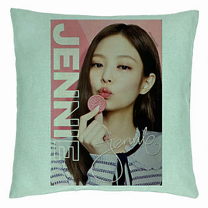 Perna Decorativa BlackPink Jennie 4, 40×40 cm, Verde Menta, Husa Detasabila, Burduf