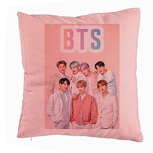 Perna Decorativa BTS Army 6, 40x40 cm, Roz, Husa Detasabila, Burduf