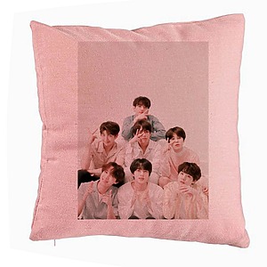 Perna Decorativa BTS Army 7, 40x40 cm, Roz, Husa Detasabila, Burduf