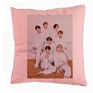 Perna Decorativa BTS Army 8, 40x40 cm, Roz, Husa Detasabila, Burduf
