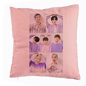 Perna Decorativa BTS Army 9, 40x40 cm, Roz, Husa Detasabila, Burduf