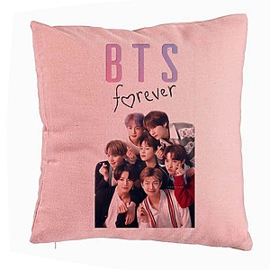 Perna Decorativa BTS Army 13, 40x40 cm, Roz, Husa Detasabila, Burduf