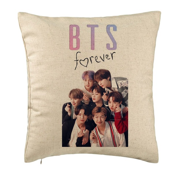 Perna Decorativa BTS Army 13, 40×40 cm, Bej, Husa Detasabila, Burduf 5 bsc0789