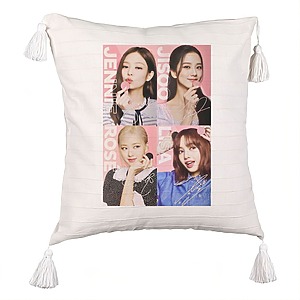 Perna Decorativa cu Franjuri BlackPink, Model 5, 45×45 cm, Cu fermoar