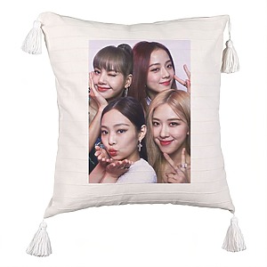 Perna Decorativa cu Franjuri BlackPink, Model 8, 45×45 cm, Cu fermoar