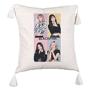 Perna Decorativa cu Franjuri BlackPink, Model 9, 45×45 cm, Cu fermoar