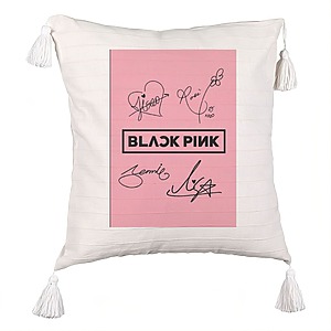 Perna Decorativa cu Franjuri BlackPink, Model 13, 45×45 cm, Cu fermoar