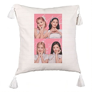 Perna Decorativa cu Franjuri BlackPink, Model 15, 45×45 cm, Cu fermoar
