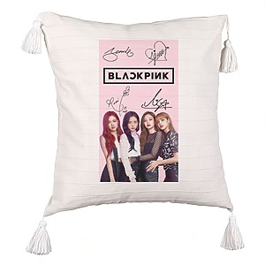 Perna Decorativa cu Franjuri BlackPink, Model 16, 45×45 cm, Cu fermoar
