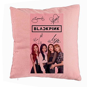 Perna Decorativa BlackPink, Model 16, 40x40 cm, Roz, Husa Detasabila, Burduf