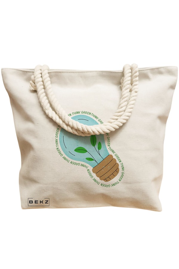 Geanta Canvas Tote pentru femei, model Think Green, 40x51 cm, Bej, BEKZ® 12 model Think Green