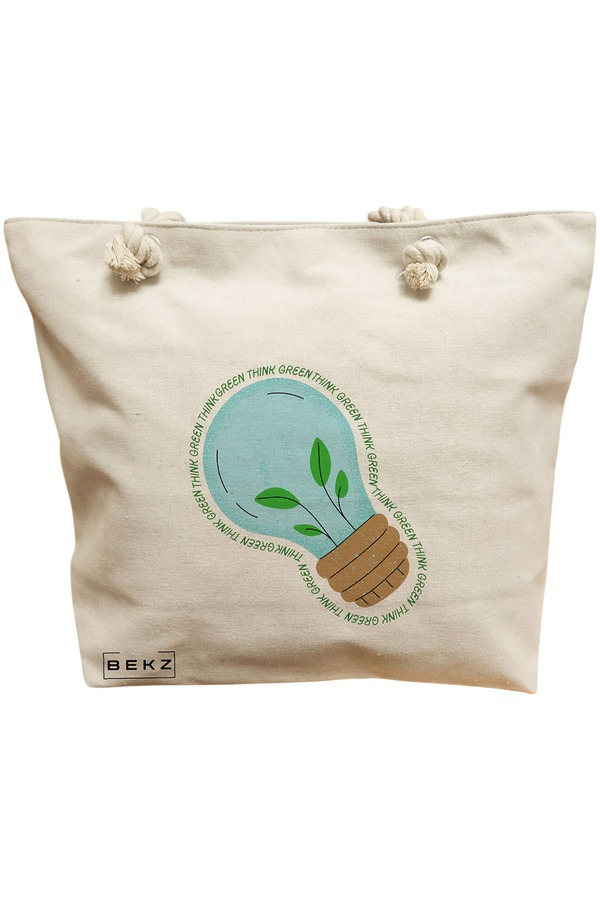 Geanta Canvas Tote pentru femei, model Think Green, 40x51 cm, Bej, BEKZ® 11 Geanta Canvas Tote pentru femei