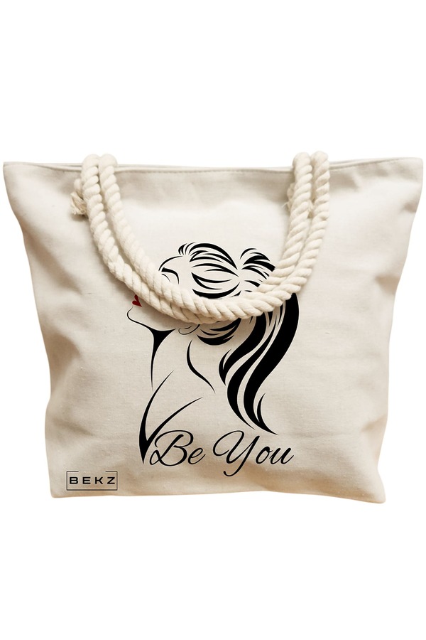 Geanta Canvas Tote pentru femei, model Be You, 40x51 cm, Bej, BEKZ® 12 model Be You