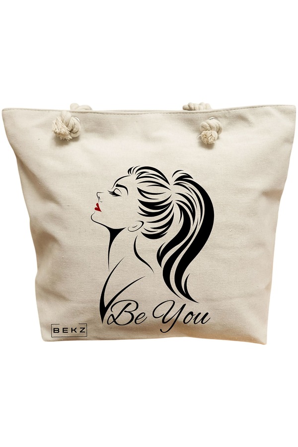 Geanta Canvas Tote pentru femei, model Be You, 40x51 cm, Bej, BEKZ® 11 Geanta Canvas Tote pentru femei