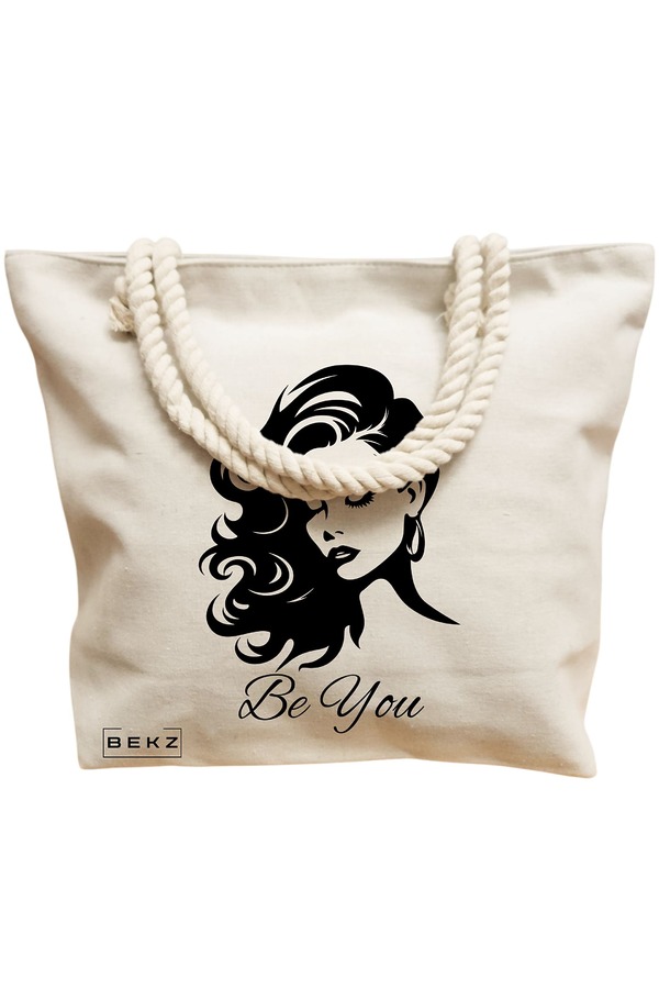 Geanta Canvas Tote pentru femei, model Be You 2, 40x51 cm, Bej, BEKZ® 12 model Be You 2