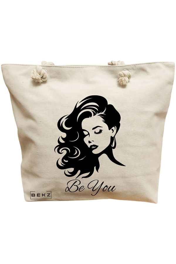 Geanta Canvas Tote pentru femei, model Be You 2, 40x51 cm, Bej, BEKZ® 11 Geanta Canvas Tote pentru femei