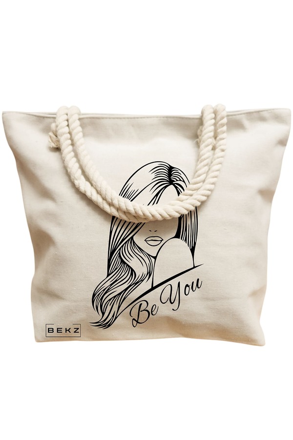 Geanta Canvas Tote pentru femei, model Be You 3, 40x51 cm, Bej, BEKZ® 12 model Be You 3