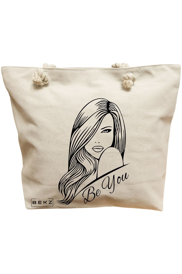 Geanta Canvas Tote pentru femei, model Be You 3, 40x51 cm, Bej, BEKZ® 11 Geanta Canvas Tote pentru femei