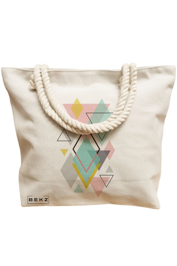Geanta Canvas Tote pentru femei, model Geometrica Pastel, 40x51 cm, Bej, BEKZ® 12 model Geometrica Pastel