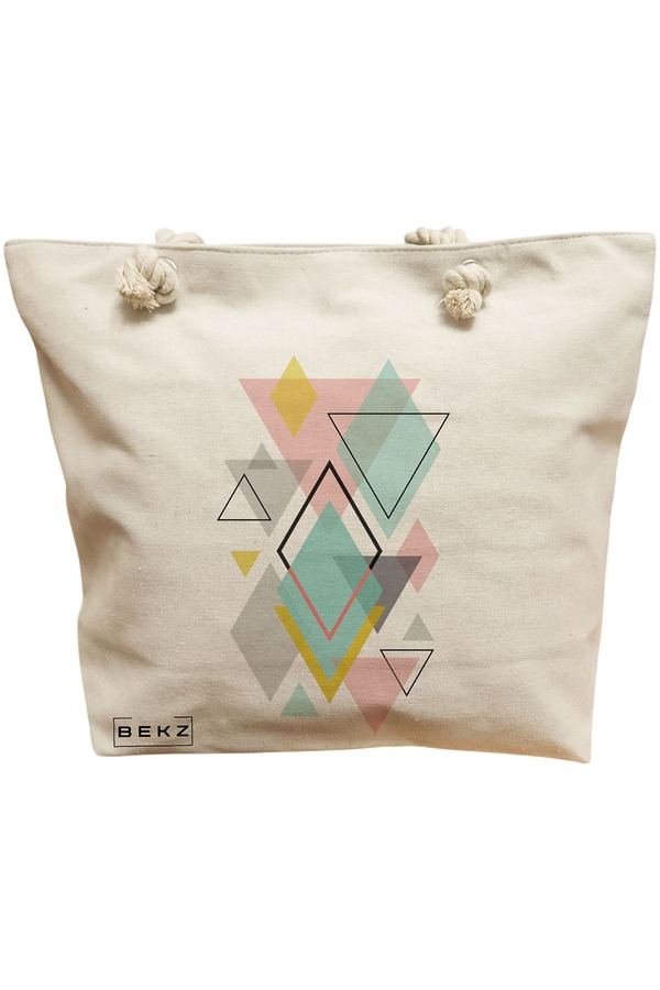 Geanta Canvas Tote pentru femei, model Geometrica Pastel, 40x51 cm, Bej, BEKZ® 11 Geanta Canvas Tote pentru femei
