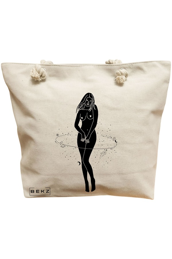 Geanta Canvas Tote pentru femei, model Silueta Feminina, 40x51 cm, Bej, BEKZ® 11 Geanta Canvas Tote pentru femei
