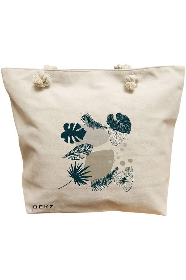 Geanta Canvas Tote pentru femei, model Design Botanic, 40x51 cm, Bej, BEKZ® 11 Geanta Canvas Tote pentru femei