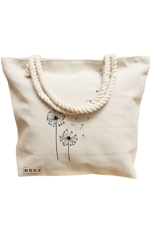 Geanta Canvas Tote pentru femei, model Papadie Minimalisa, 40x51 cm, Bej, BEKZ® 12 model Papadie Minimalisa
