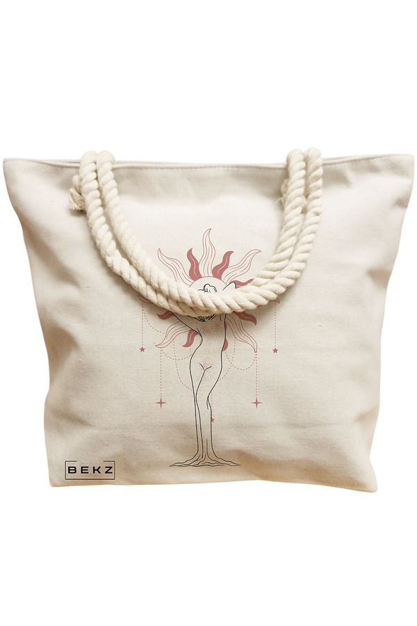 Geanta Canvas Tote pentru femei, model Feminine Solar Aura, 40x51 cm, Bej, BEKZ® 12 model Feminine Solar Aura