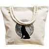 Geanta Canvas Tote pentru femei, model Lup si Luna, 40x51 cm, Bej, BEKZ® 17 model Lup si Luna