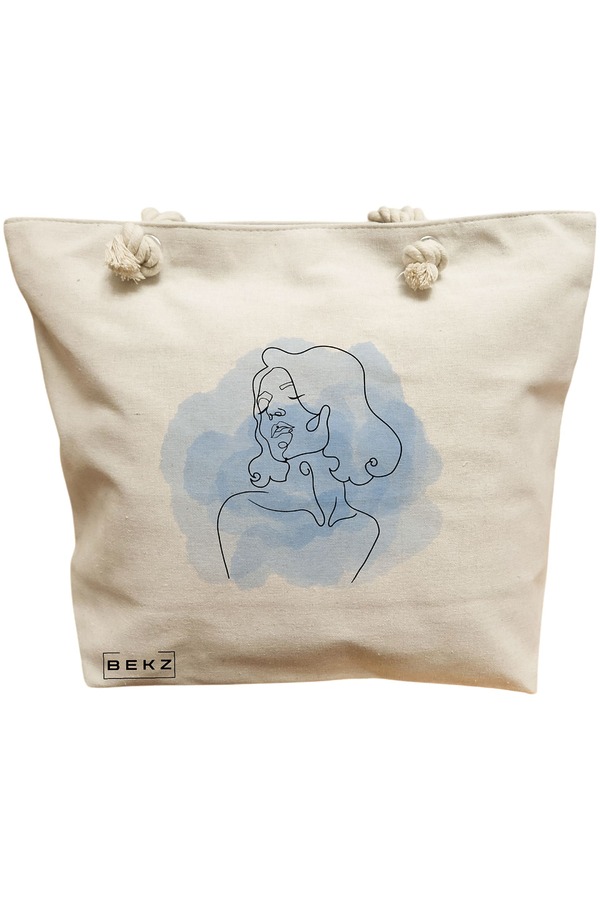 Geanta Canvas Tote pentru femei, model Portret Feminin Minimalist, 40x51 cm, Bej, BEKZ® 11 Geanta Canvas Tote pentru femei