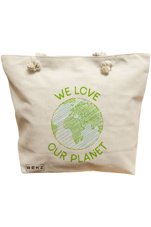 Geanta Canvas Tote pentru femei, model We Love Our Planet, 40x51 cm, Bej, BEKZ® 11 Geanta Canvas Tote pentru femei