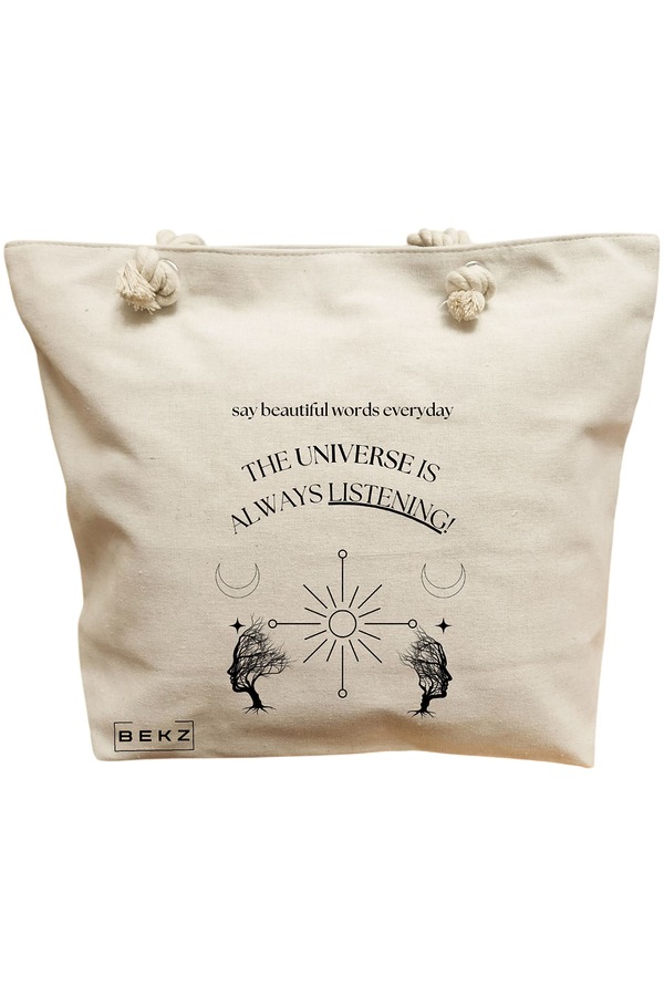 Geanta Canvas Tote pentru femei, model The Universe Listens 2, 40x51 cm, Bej, BEKZ® 11 Geanta Canvas Tote pentru femei