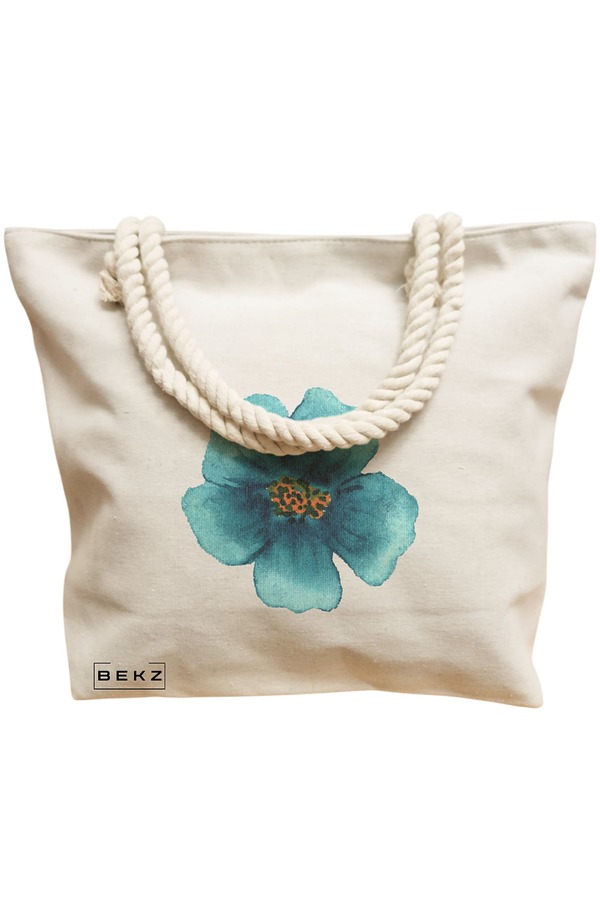 Geanta Canvas Tote pentru femei, model Floral Bejstru, 40x51 cm, Bej, BEKZ® 12 model Floral Bejstru