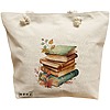 Geanta Canvas Tote pentru femei, model Pile of Books, 40x51 cm, Bej, BEKZ® 16 Geanta Canvas Tote pentru femei