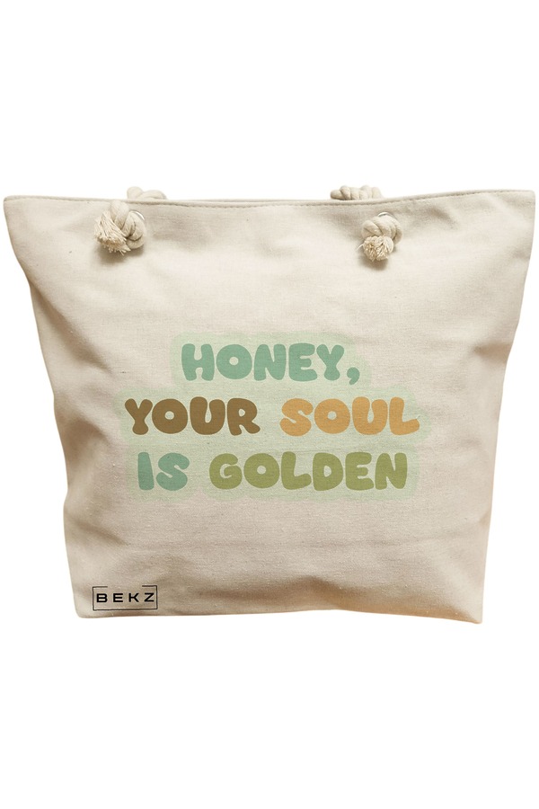 Geanta Canvas Tote pentru femei, model Golden Soul, 40x51 cm, Bej, BEKZ® 11 Geanta Canvas Tote pentru femei