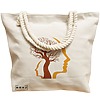 Geanta Canvas Tote pentru femei, model Tree and Faces, 40x51 cm, Bej, BEKZ® 17 model Tree and Faces