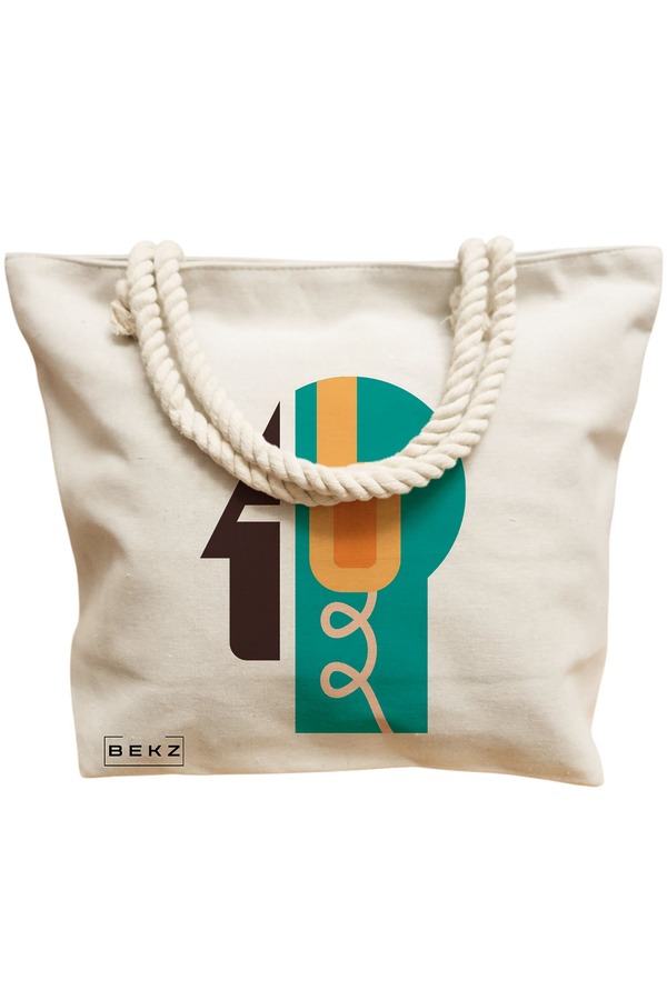 Geanta Canvas Tote pentru femei, model Sound of Mind, 40x51 cm, Bej, BEKZ® 12 model Sound of Mind
