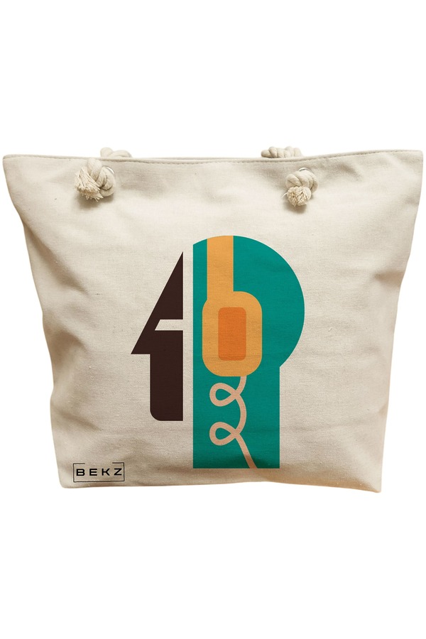 Geanta Canvas Tote pentru femei, model Sound of Mind, 40x51 cm, Bej, BEKZ® 11 Geanta Canvas Tote pentru femei
