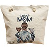 Geanta Canvas Tote pentru femei, model Super Mom, 40x51 cm, Bej, BEKZ® 16 Geanta Canvas Tote pentru femei