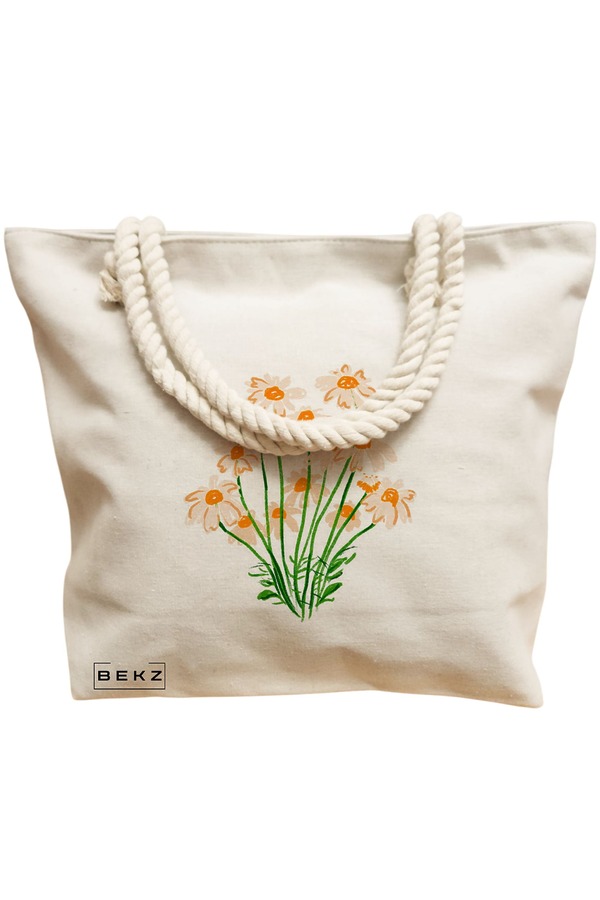 Geanta Canvas Tote pentru femei, model Margarete, 40x51 cm, Bej, BEKZ® 12 model Margarete