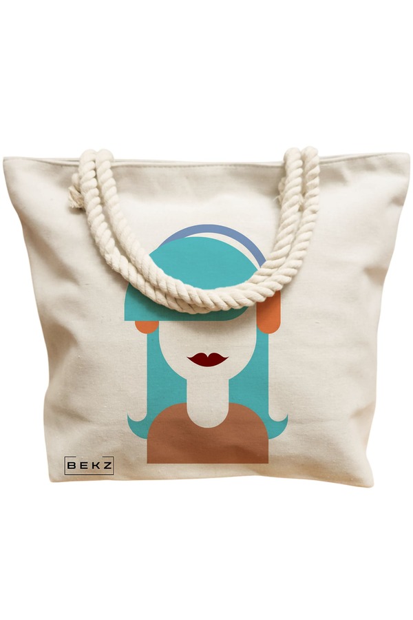Geanta Canvas Tote pentru femei, model The Music Girl, 40x51 cm, Bej, BEKZ® 12 model The Music Girl