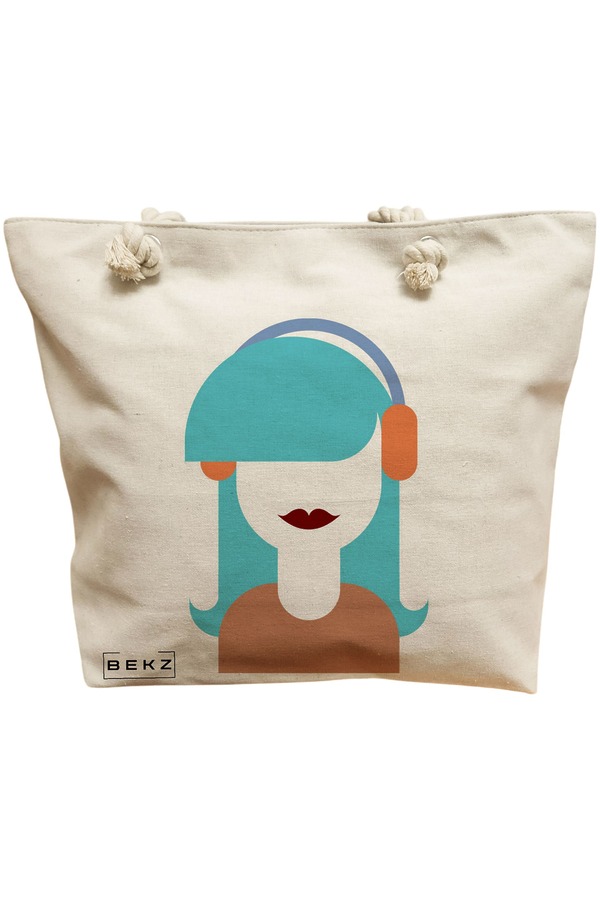 Geanta Canvas Tote pentru femei, model The Music Girl, 40x51 cm, Bej, BEKZ® 11 Geanta Canvas Tote pentru femei