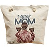 Geanta Canvas Tote pentru femei, model Super Mom of Girls, 40x51 cm, Bej, BEKZ® 16 Geanta Canvas Tote pentru femei