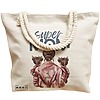 Geanta Canvas Tote pentru femei, model Super Mom of Girls, 40x51 cm, Bej, BEKZ® 17 model Super Mom of Girls
